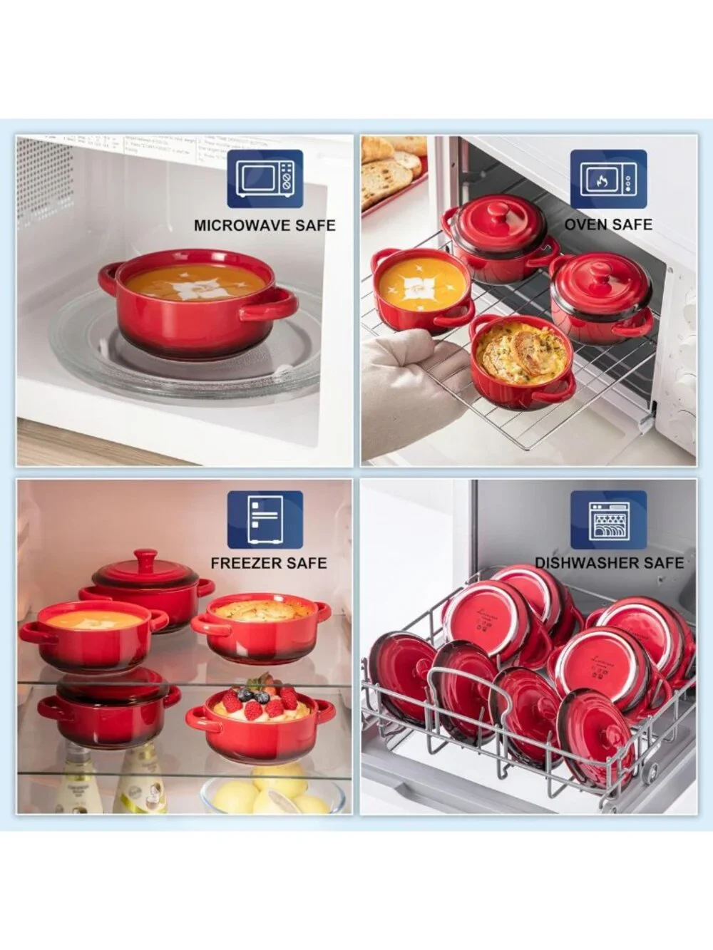 Mini Cocotte Set - 12oz Casserole Dishes with Lids, Individual Baking Ramekins